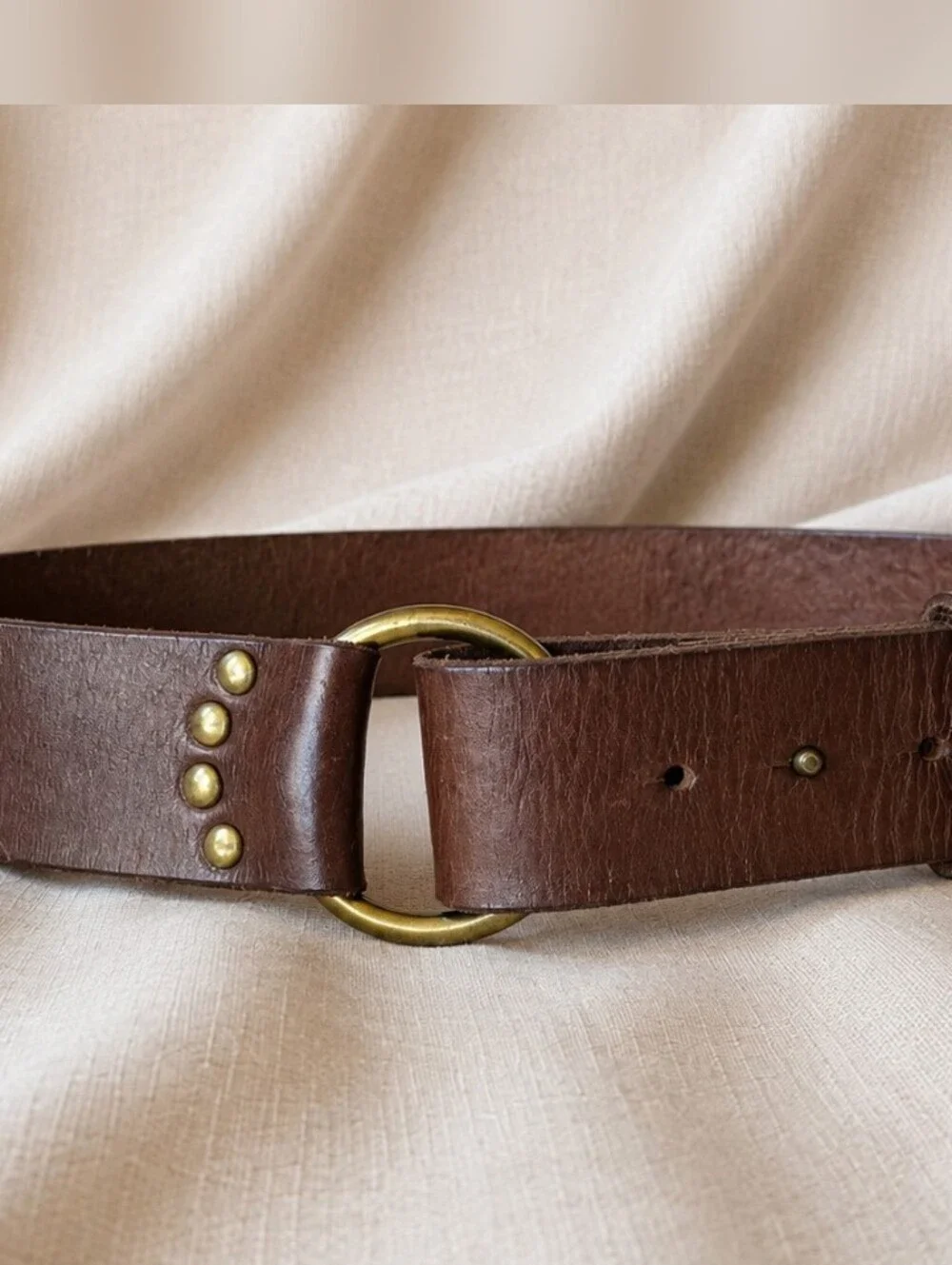 GAP Brown Leather Link Ring Belt with Mixed Metal Rings